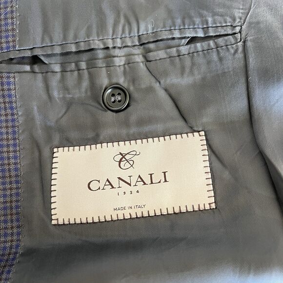 Canali 1934 Suit/Sport Coat Blue Grey Check 42R Dual Vents 2 Button 100% Wool - Picture 12 of 13